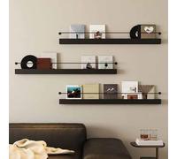 Dalumian Set di 3 portadepliant da parete, organizer per brochure e volantini, scaffale sospeso in acciaio al carbonio, espositore per dischi in vinile per soggiorno, camera da letto(Black,90cm)