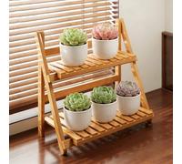 Dalumian Supporto per piante grasse a 2 livelli, piccolo supporto per piante in bambù per interni, supporto per vasi di fiori, mensola espositiva per piante a scala per cortile giardino(Natural,40cm)