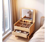 Dalumian Tavolo da trucco compatto con specchio a ribalta a LED | Piano in vetro temperato, tavolo da trucco in legno per bovindo, ideale per ufficio domestico(C,48*40*43.2cm)