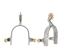 Dam Skerisi 1 Coppia di speroni in Acciaio Inox in Stile Western Americano Unisex, sperone da Equitazione Resistente alla ruggine con Pulsante oscillante in Ottone, Accessorio equestre
