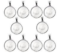 Dam Skerisi 10 Pezzi Vassoietti Pendenti Rotondi in Acciaio Inossidabile 20mm, Base per Pendenti DIY, Vassoio Metallico per Cabochon Vetro Resina, Vassoio Pendente Bianco con Lavorazione Fine