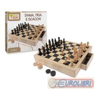 Scacchi Dama Tria per Bambini in Legno 29x29cm 40604 Teorema 4 Anni+