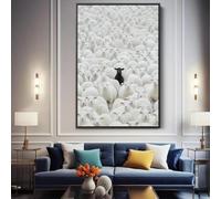 DAMAIART Pecora nera tra agnelli bianchi, dipinto su tela, poster e stampa di animali moderni, decorazione da parete per la cameretta dei bambini, soggiorno, 70x100 cm, cornice nera