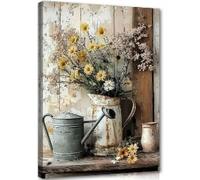 DAMAIART Quadro su tela con margherite rustiche, decorazione da parete per bagno in stile rustico, dipinto di fiori country vintage, poster primaverili (50x70 cm/tela stampata)