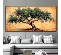 DAMAIART Quadro su tela con ulivo, simbolo di pace e saggezza, decorazione murale botanica e naturalistica per soggiorno (65x130 cm/senza cornice)