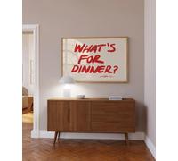 DAMAIART Stampa artistica orizzontale da parete Cosa c'è per cena?, illustrazione rossa per camera da letto, decorazione murale stravagante per casa e cucina (60x80 cm/senza cornice)