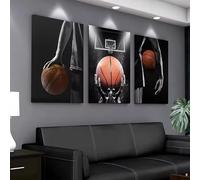 DAMAIART Stampe artistiche su tela con immagini di basket in bianco e nero, per la camera da letto di ragazzi, uomini, dormitori, uffici, decorazioni murali (20x25cmx3/senza cornice)