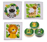 Damaloo 3 Asciugamani Magici per Bambini con Motivo Animale Safari, Set per Ragazze e Ragazzi, 30 x 30 cm