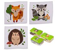 damaloo 3x Asciugamano Magico per Bambini con Motivo Animale - Magic Towel in Cotone 30x30 - Set Animali del Bosco: Volpe, Riccio, Procione - Asciugamani Compressi