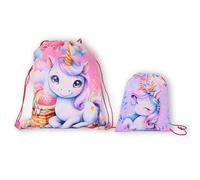 damaloo Set di 2 sacchetti per l'asilo e il tempo del pranzo per ragazze - Unicorn bambini - piccola borsa a forma di unicorno - borsa sportiva - zaino per l'asilo e la ragazza - sacco per vestiti di