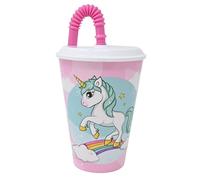 damaloo Unicorn - Tazza per bambini con coperchio e cannuccia, riutilizzabile, 0,4 l, con cannuccia per bambini, senza BPA, per bambini, motivo: unicorno, per bambine