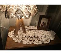 Damanni Centrotavola ovale in cotone fatto a mano all'uncinetto, centrini da tavolo, cassettiera, sciarpa, 30,5 x 61 cm, beige