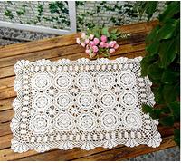 Damanni Runner rettangolare in cotone fatto a mano all'uncinetto, centrini da tavolo per comò e sciarpa, 48 cm x 68 cm, bianco