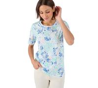 Damart - Maglietta in puro cotone da donna, Blu Bianco Fiorito, 46-48