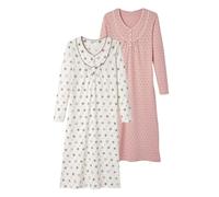 Damart Set di 2 Camicie da Notte in Jersey di Puro Cotone Pettinato Maglia Lunga, Set Rosa, 54-56 (XXL) Donna