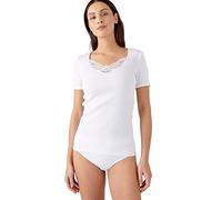 Damart T-Shirt a Maniche Corte a Costine in Guipure Thermolactyl, Bianco, M Donna
