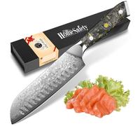 Damascato Coltello da Santoku, Coltello Damasco in 67 Strati di Acciaio Damascato VG-10, Coltello da Cucina Professionale 17.8 cm Lunghezza Lama Extra Affilata, Manico Ergonomico in Resina