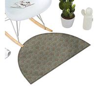 Damask cushion, semi-round, antique antique flourish in artistic style, venetian art inspirations, rich baroque, entrance door mat H 40 x D 60 cm, light blue dark blue H 35.4" x D 53.1" Color09