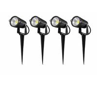 damastoreitalia Kit 4 Faretti LED da Giardino con Picchetto 5W 3000K Luce Calda IP65 Spot Esterno per Piante Alberi Facciate in Alluminio e Vetro Fascio 60° (4, Luce Calda 3000K)
