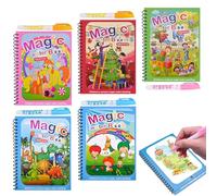 Damcyer 5 Pezzi Libro di Pittura ad Acqua per Bambini con 5 Penna Acqua, 5 Temi Riutilizzabile Magic Water Book, Libri ad Acqua da Colorare per Bambini da 3 Anni, Tema Natalizio