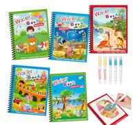 Damcyer 5 Pezzi Libro di Pittura ad Acqua per Bambini con 5 Penna Acqua, 5 Temi Riutilizzabile Magic Water Book, Libri ad Acqua da Colorare Bambini per Bambini da 3 Anni, Tema Animale
