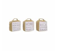 DAMDAM GO | Fermaporta in poliestere sabbia, fermaporta Pack 3, colore giallo 15 x 9 x 15 cm (con frasi - PACK 3)