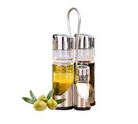 DAMDAM GO Set Olio e Aceto, Oliera, Vetro, Acciaio Inox, per Tavolo, con Supporto, Acciaio e Trasparente