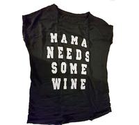 Damen-Baumwoll-T-Shirt mit Aufdruck „Mama braucht etwas Wein“, W133 nuova