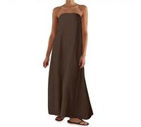 Damen Figurbetontes Kleid aus Polyesterstoff mit ärmellos, leichtes Sommer Outfit, Elegant Strandlook für Urlaub Alltag Freizeit Strandnähe Stadtbummel und Abendlook, saisonale Kombi, Marrone, S
