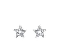 Damen Ohrringe 925 Silber, Ohrstecker Klein Silber Stern mit Rundschliff Weiß Zirkonia