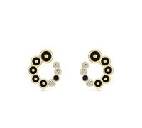 Damen Ohrringe Boho, Ohrringe Hochzeitsgast Gold Schwarz Geometrisch Rund mit Weiß Zirkonia 925 Silber