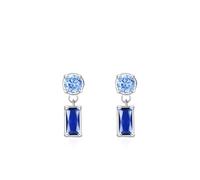 Damen Ohrringe Silber 925, Ohrringe Stecker Damen Silber Blau Geometrisch mit Rechteckschliff Blau Zirkonia