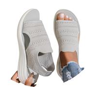 Damen Plateau Sandalen aus Mesh, elastische Schlupf Sandaletten mit offener Zehenpartie, leichte Sommerschuhe fr Freizeit Urlaub Strand Alltag und sommerliche Outfits im, Grigio, 40.5 EU