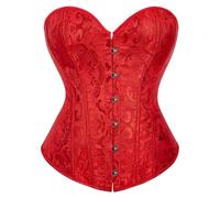 Damen Schwarze Overbust Corsage aus Polyester mit schulterfreier Linie, Hakenfront und stabilem Sitz, Bustier fr Abendoutfit Kostm, figurbetonter Schnitt, bequemes Wäsche, Rosso, L
