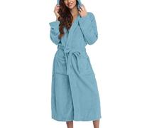 Damen Waffelpique Bademantel Rosa, Leichter Morgenmantel Lang Große GrößeBademäntel Kuschelig Langarm Saunamantel Microfaser Loungewear Inverno Dünn Hausmantel Tasche Nachthemd Pigiama, Blu, XXL