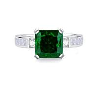 Damenring für mittelfinger, Eheringe mit 8 X 8 mm Quadratischem, Im Labor Hergestelltem Smaragd und Moissanit Silber 14K Weißgold Größe 56 (17.8)