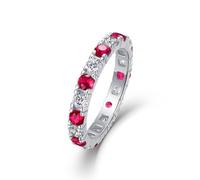 Damenring Kleiner Finger, Matching Rings Dünner Ring mit Im Labor Hergestelltem Rubin und Moissanit Silber 18K Weißgold Größe 61 (19.4)