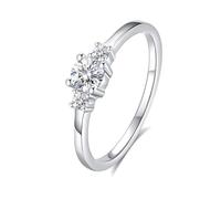 Damenringe, Damenring Daumen Dünner Ring mit 4 Krappen und Rundem Moissanit 0,3 Ct Silber 18K Weiße gold Größe 58 (18.5)