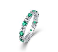 Damenringe, Damenring Modern Dünner Ring mit Im Labor Hergestelltem Smaragd und Moissanit Silber Platin Größe 58 (18.5)