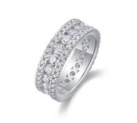 Damenringe, Ring Schmuck 3 Reihen 2 mm Moissanit-Ring Silber 18 K Weißgold Größe 50 (15.9)