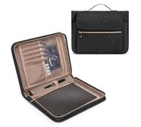 Damero Cartella Portadocumenti con Supporto per Penna e Chiusura Magnetica, Cartellina di Conferenze Zipper per Intervista/Viaggi/Riunioni Congressi, Nero