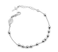 Damiano Argenti Bracciale Rosario Donna Uomo Argento 925 Grani Lucidi 3mm Rodiato Argento Con Medaglia Miracolosa Vergine di Lourdes e Croce