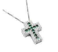 Damiano Argenti Collana con Croce in Argento Sterling 925 e Zirconi Colorati Verde