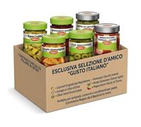 D'Amico Misto Dispensa 6 Barattoli | Scorta Sottoli e Antipasti per Contorni e Aperitivi | Kit Gourmet con Olive, Carciofi, Funghi, Pomodori, Peperoncini e Pesto | 1450g