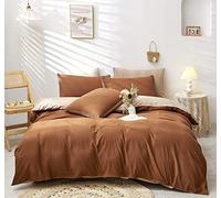 Damier Biancheria da letto 135 x 200 cm, motivo caramello, marrone, beige, set da 2 pezzi, super morbida microfibra, copripiumino con cerniera nascosta e federa 80 x 80 cm