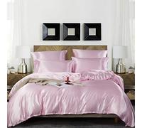 Damier Biancheria da letto rosa, 220 x 240 cm, set copripiumino in raso lucido, di alta qualità, con chiusura lampo e 2 federe da 80 x 80 cm