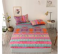 Damier Bohemian - Lenzuolo con angoli elasticizzati, 160 x 200 cm, motivo mandala, in morbida microfibra, adatto per materassi di 30 cm