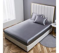 Damier Lenzuolo con angoli elasticizzati, 120 x 200 cm, grigio, grigio scuro, antracite, satinato, lucido, di alta qualità, in tinta unita, adatto per materassi fino a 30 cm