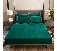Damier Lenzuolo con angoli elasticizzati in peluche, 90 x 200 x 30 cm, verde scuro, invernale, caldo, morbido, lenzuolo con angoli elasticizzati, adatto per materassi da 30 cm