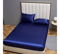 Damier Lenzuolo con angoli elasticizzati in raso, 160 x 200 cm, blu seta lucido, di alta qualità, adatto per materassi fino a 30 cm